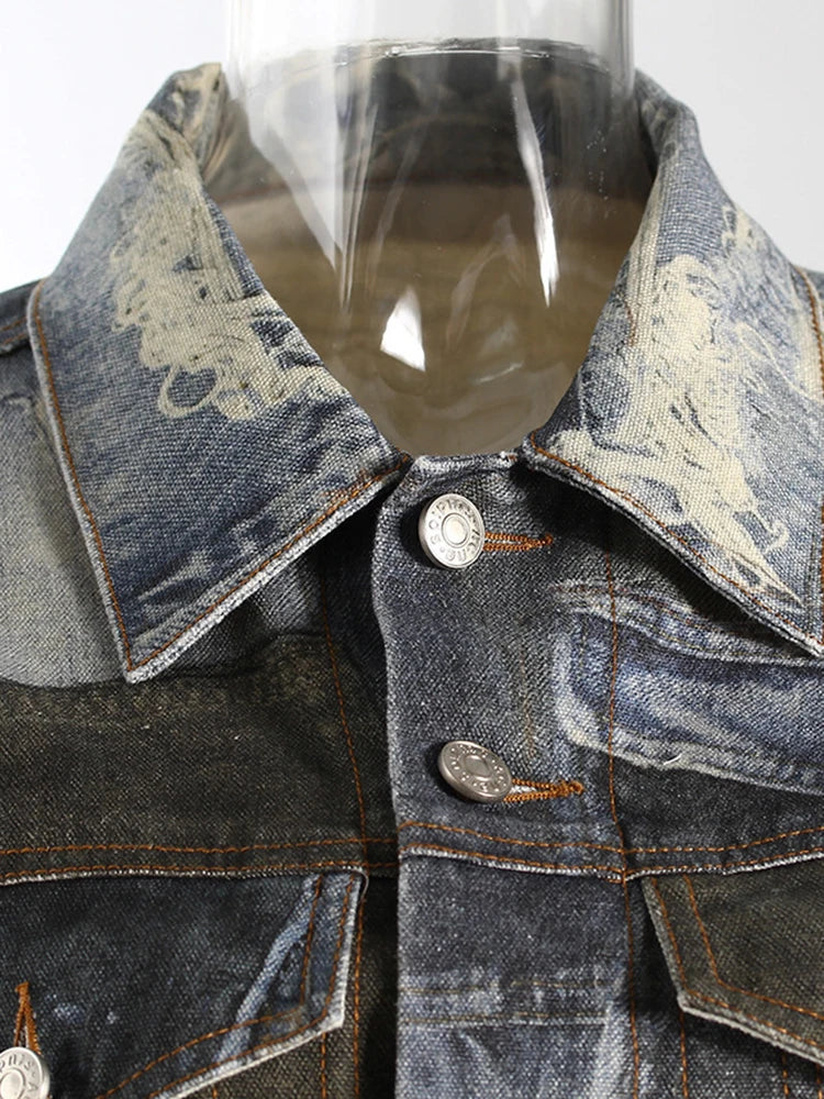 Denim Printed Color-block Jacket
