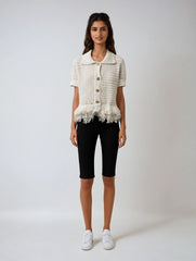 Short Knit Cardigan with Tassel Detail