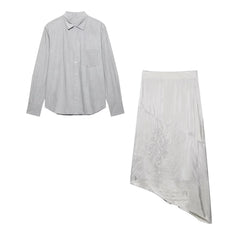 Button-down Shirt & Embroidered White Skirt Set
