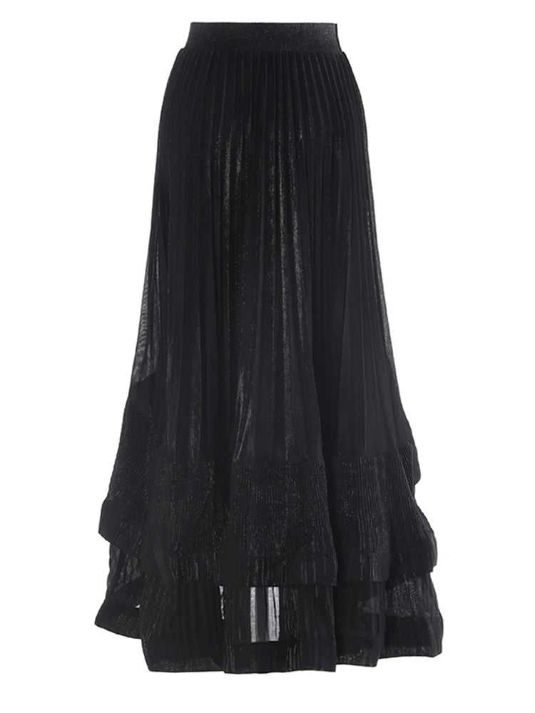 Taille élastique haute jupe plissée irrégulière
