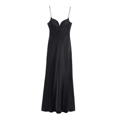 Satin Backless Suspender Dress – Sweetheart Neckline & Ankle-length Elegance