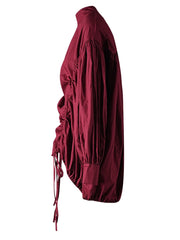 Irregular Wine Red Blouse with Drawstring