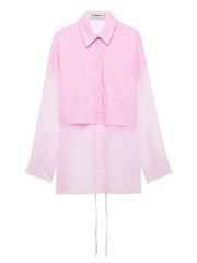 Patchwork Translucent Long Blouse Lace-Up Chic