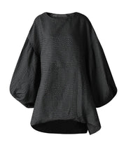 Black Irregular Hem Lantern Sleeve Midi Dress