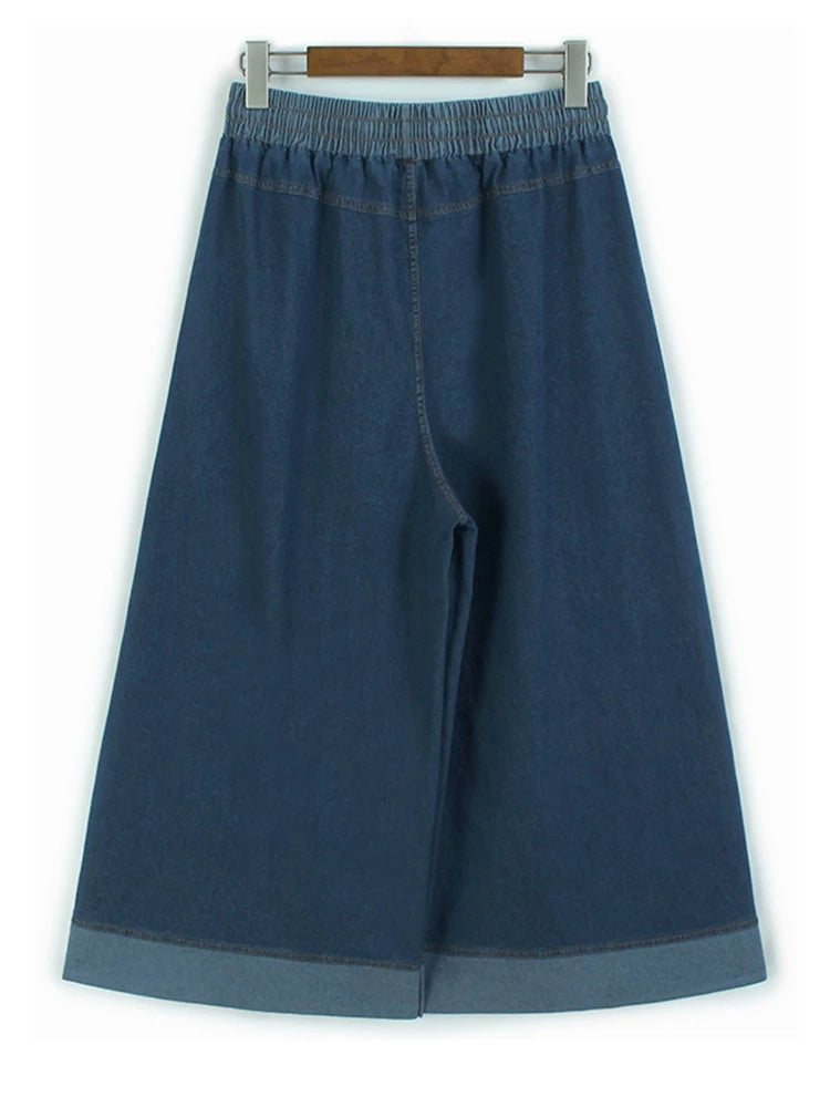 Jean large à jambes de couleur taille haute