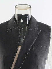Gray Mesh Topstitched Long Dress