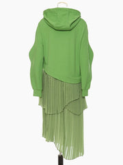 Contrast Hoodie & Pleated Skirt Dress