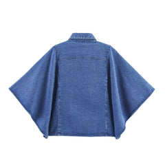 Autumn Solid V-Neck Long Sleeve Denim Shirt