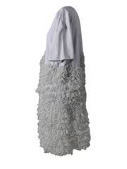 Gray Color-block Mesh Dress – Short Sleeve Knee-length Casual Fit