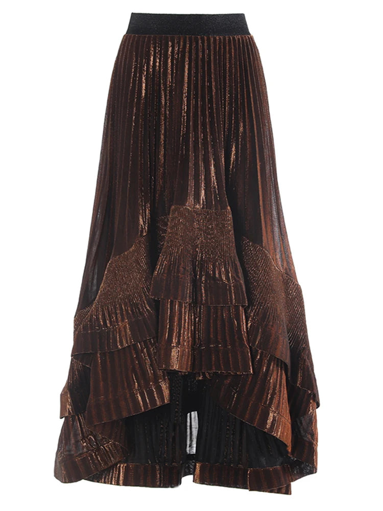 Taille élastique haute jupe plissée irrégulière