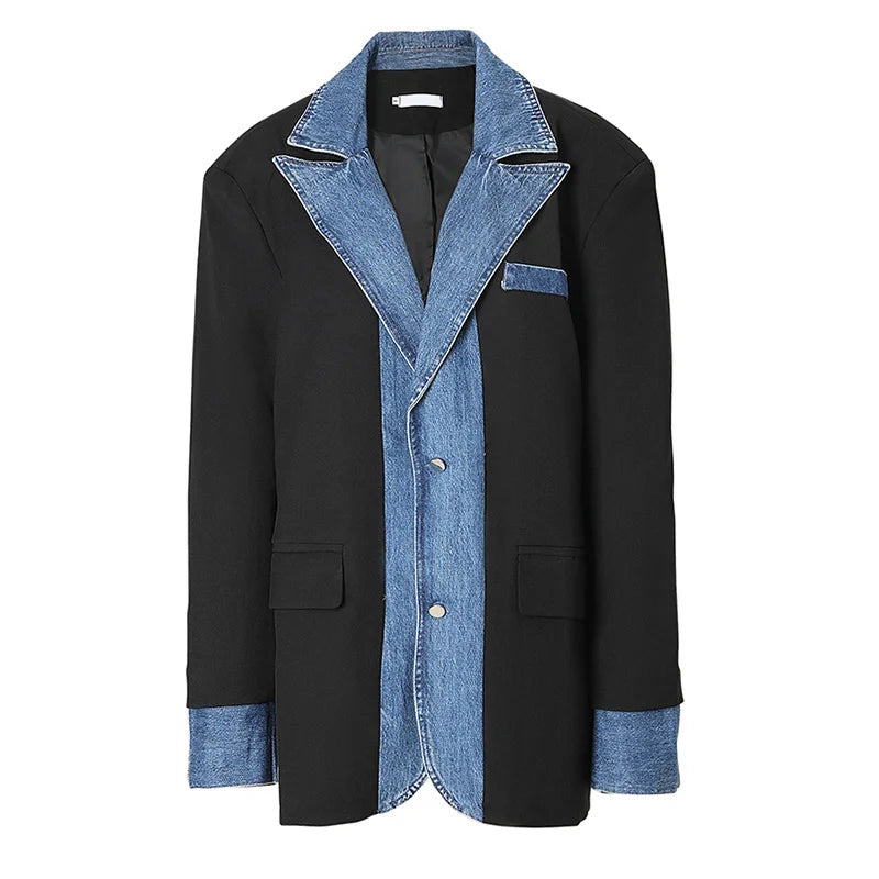 Denim Spliced Blazer