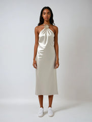 Flower Halter Satin Dress