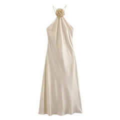 Flower Halter Satin Dress