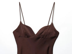 Satin Textured Suspender Dress – Backless Sweetheart Neckline Summer Elegance