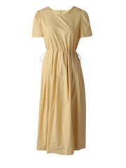 Yellow Drawstring Waist Midi Dress – Short Sleeve Spring/summer Elegance