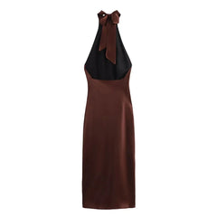 Halter Satin Backless Dress – Off-shoulder Elegance for Summer Evenings