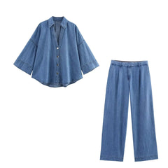 Wide Sleeve Denim Shirt – Spring European-casual Edition