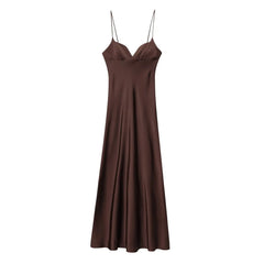 Satin Textured Suspender Dress – Backless Sweetheart Neckline Summer Elegance