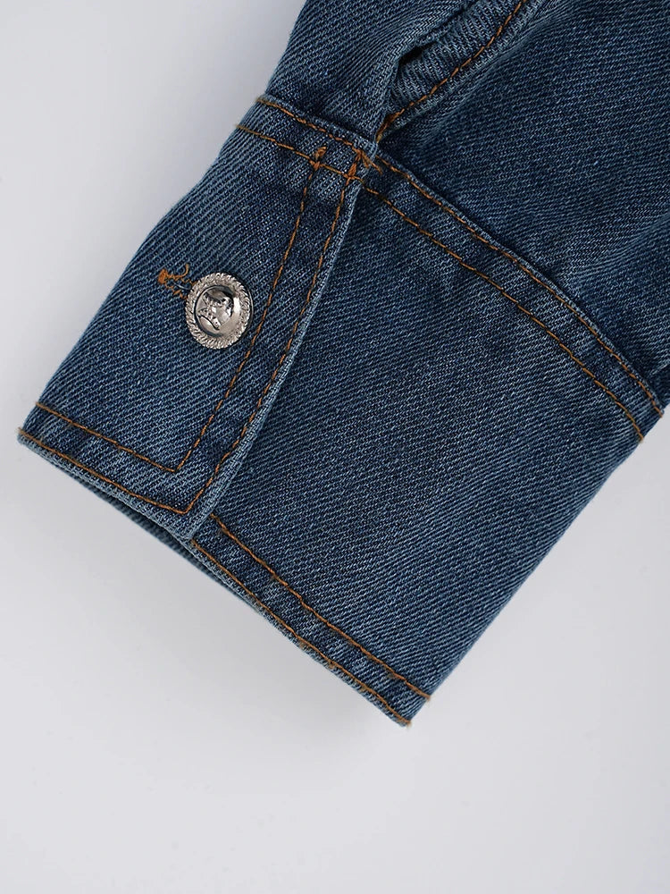 Stripe Spliced Denim Shirt