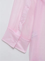 Patchwork Translucent Long Blouse Lace-Up Chic