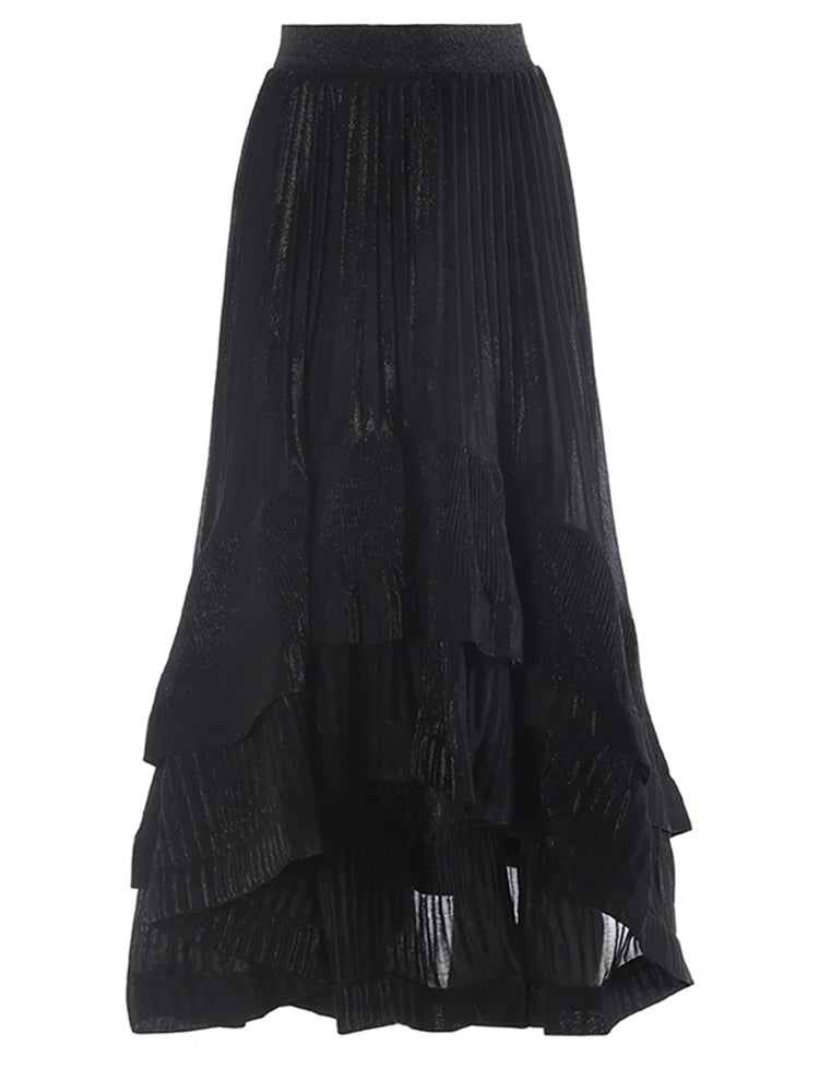 Taille élastique haute jupe plissée irrégulière