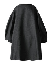 Black Irregular Hem Lantern Sleeve Midi Dress
