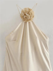 Flower Halter Satin Dress