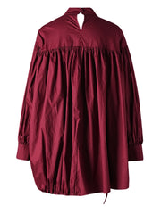 Irregular Wine Red Blouse with Drawstring