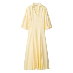 Elegant Lapel Shirt Dress – a-line Long Dress With Half Sleeves