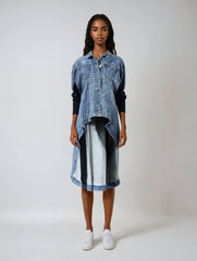 Denim Irregular Cloak – Asymmetric Cotton-poly Drape