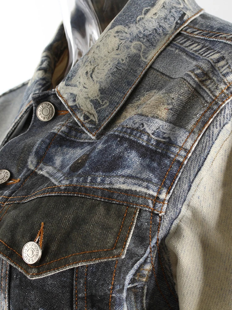 Denim Printed Color-block Jacket