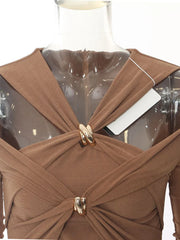 V-Neck Knitted Dress with Hollow Design
