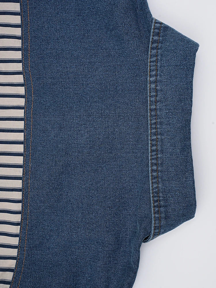 Stripe Spliced Denim Shirt