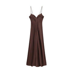 Satin Textured Suspender Dress – Backless Sweetheart Neckline Summer Elegance