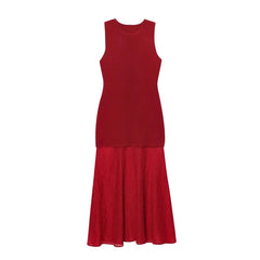 Red Knitted Sleeveless Midi Dress