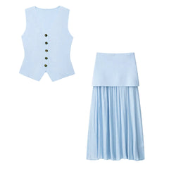 Elegant Solid Knitted Vest Skirts Sets
