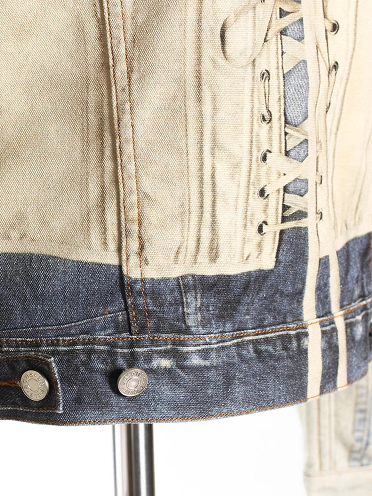 Denim Printed Color-block Jacket