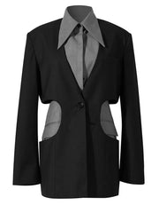 Color-block Hollow Blazer