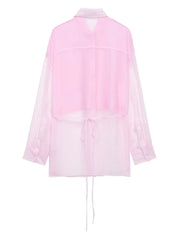 Patchwork Translucent Long Blouse Lace-Up Chic