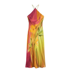Printed Satin Halter Midi