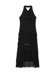 Black Halter Backless Midi Dress