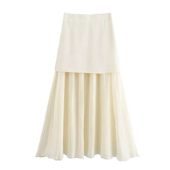 Elegant Solid Knitted Vest & Patchwork Skirt Set