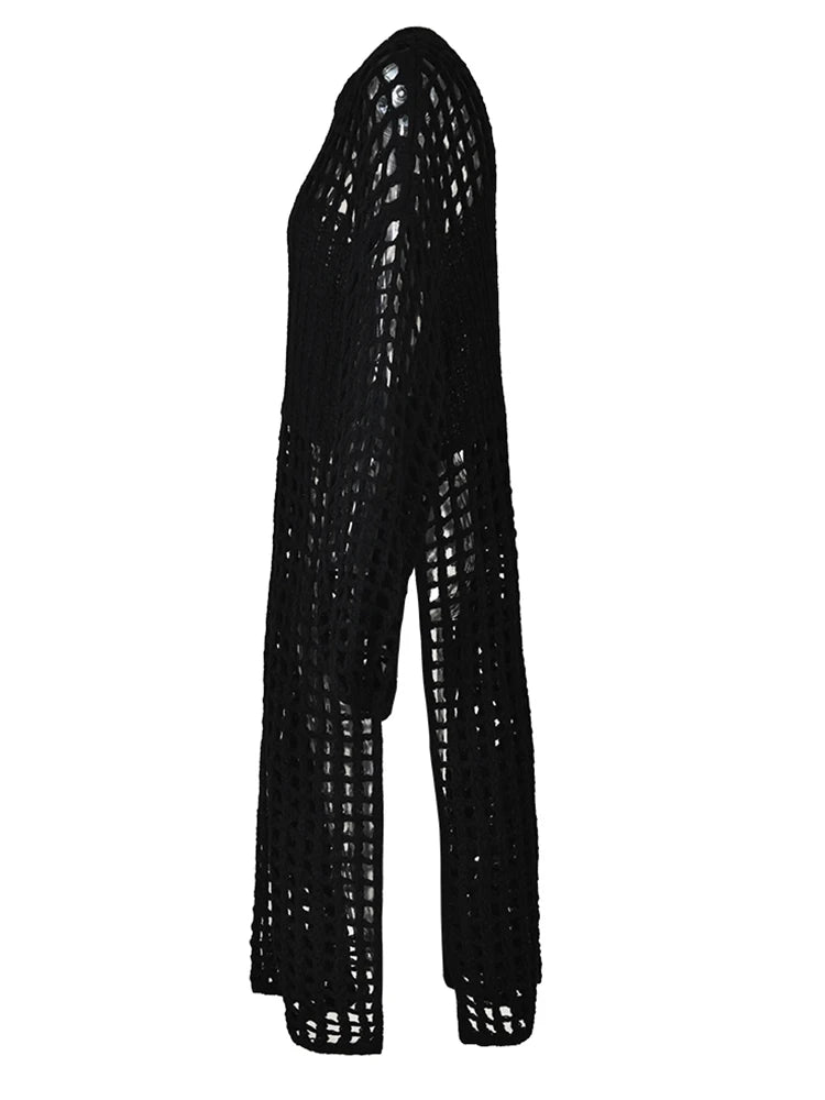 Robe de chemise longue en tricot noir chic