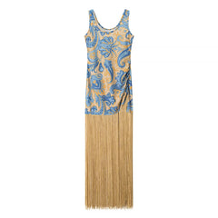 Floral Tassel Cami Zip Dress