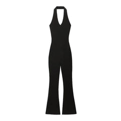 Black Long Backless Halter Jumpsuit for Women
