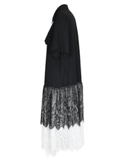 Black Lace Pleated Shirt Dress – Loose Fit Lapel Style