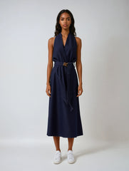 Halter Neck Backless Dress With Belt