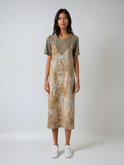 Khaki Color-block Midi Dress – Short Sleeve Loose-fit Style