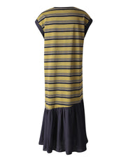 Yellow Striped Color-block Midi Dress – Sleeveless Big-size Loose Fit