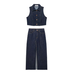 Denim Crop Top and Maxi Skirt Set